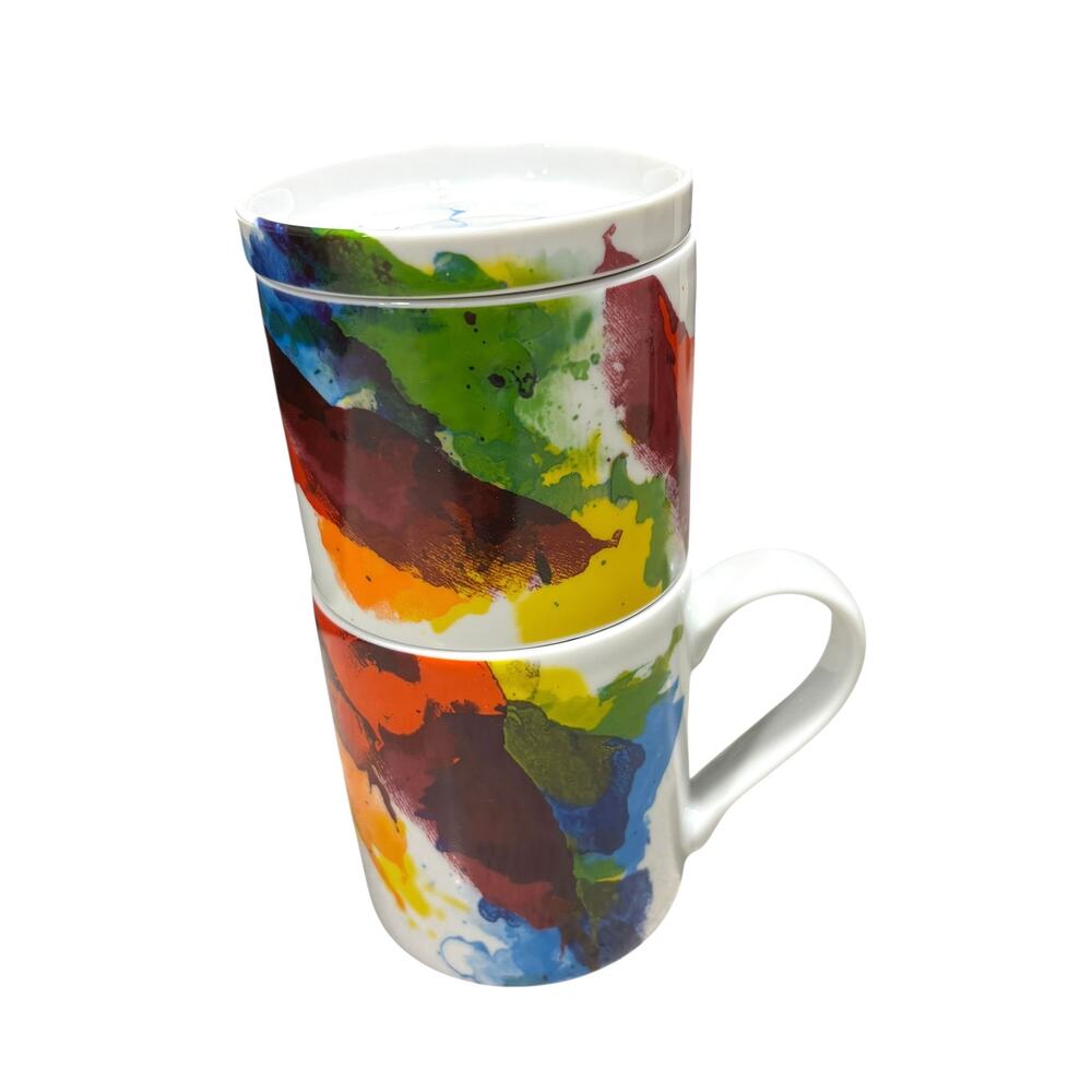Nw Konitz Coffee For One Mug with Lid Individual Coffee Maker Rainbow Watercolor - Picture 3 of 12